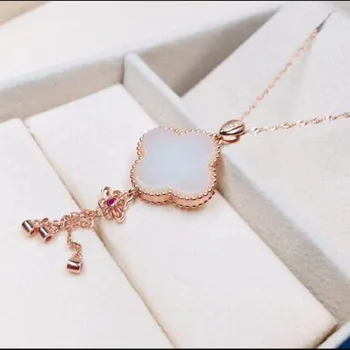 

Natural Chinese HeTian 925 Silver White Jade Lucky Polygon Pendant Necklace For Women Charm Jewelry Xmas Gift
