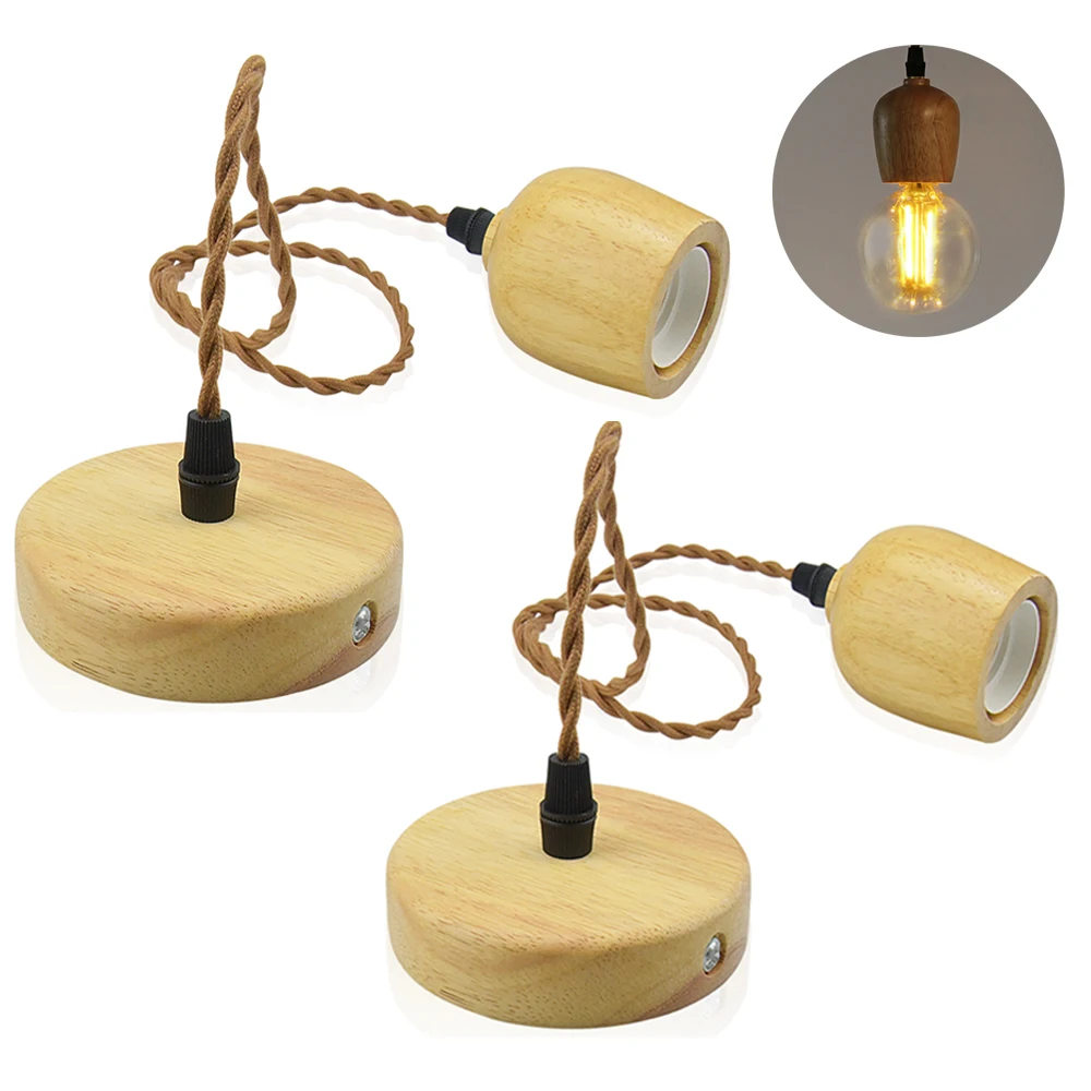 

Nordic Simple Solid Wooden Base E26/E27 Threaded Ceiling Bulb Lamp Holder With1m Long Cable Dimmable DIY Lighting Heat Resistant