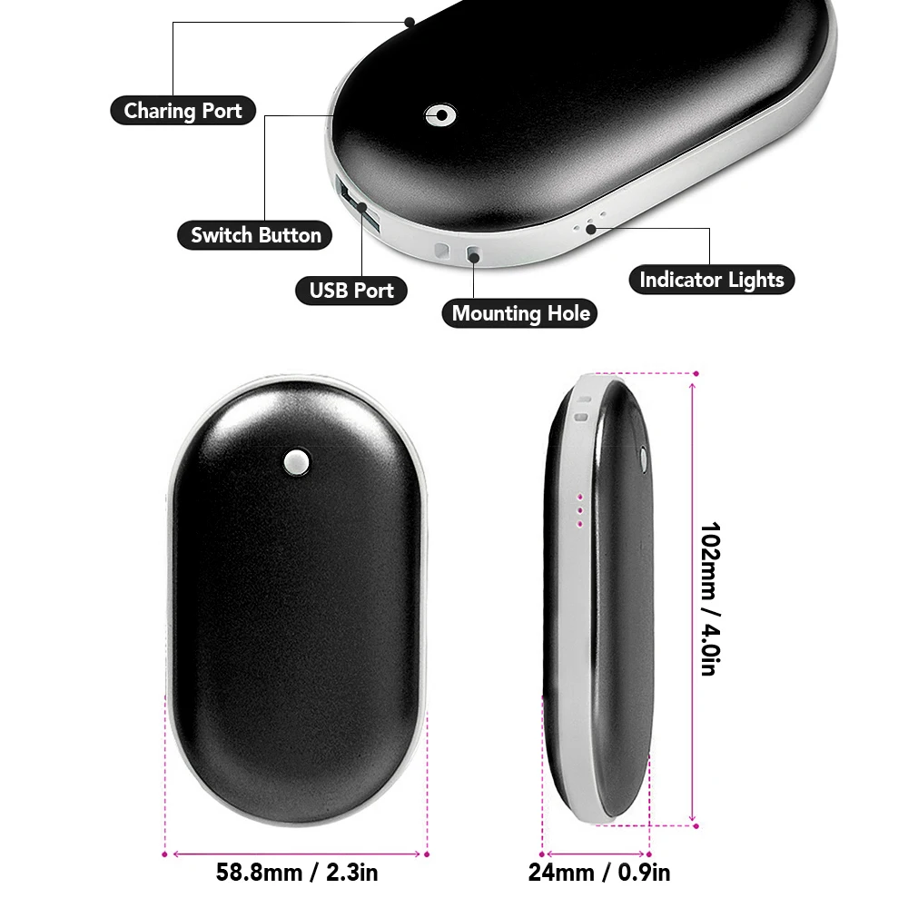 Многофункциональное зарядное устройство power Bank с функцией грелок для рук, зимняя Двусторонняя карманная грелка для рук, черный цвет