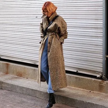 

ZCSMLL Turn-down Collar Full Sleeve Jackets Loose Fashion Korean Leopard Print Long Fund Windbreaker Loose Coat TM1795