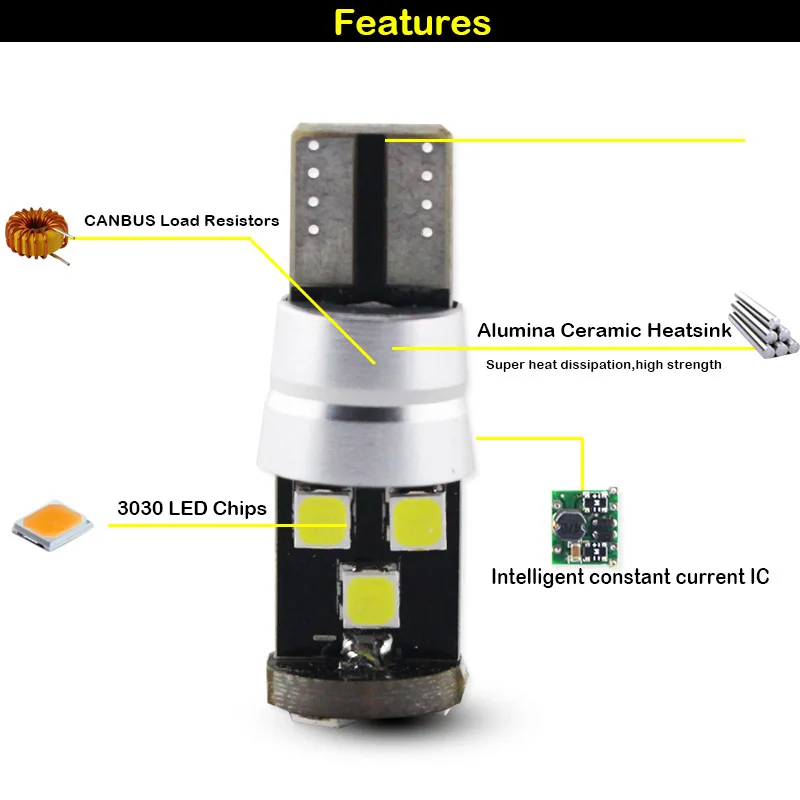 Canbus Error Free 6000K белый T10 W5W Автомобильный светодиодный Парковка лампы 192 194 168 9-SMD 3030 DRL сигнальный фонарь Подсветка регистрационного номера 12v