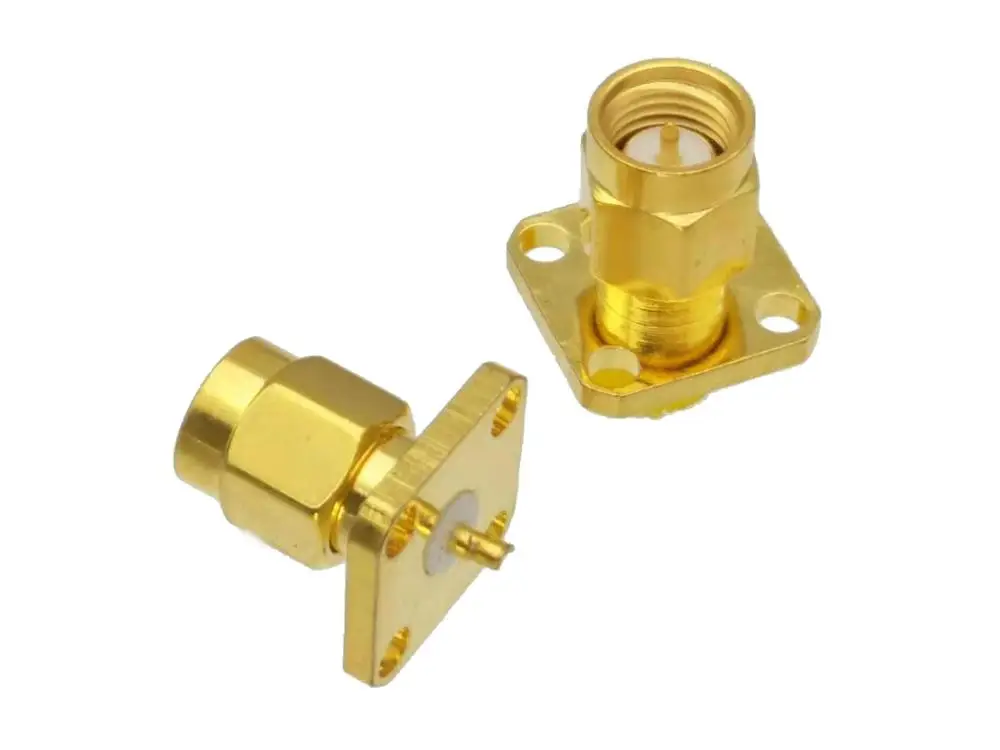 

SMA male plug 4 holes flange deck mount solder up RF connector
