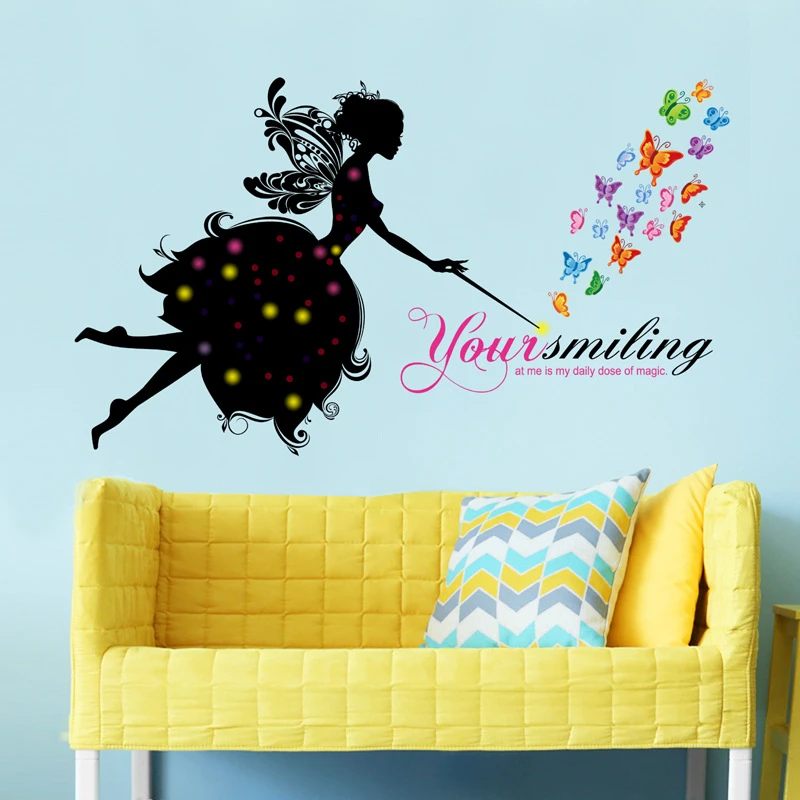 Cartoon Beautiful Flower Fairy Wall Stickers for kids Rooms Giraffe Height Ruler Chart Growup Decals Nursery Home Decor | Дом и сад
