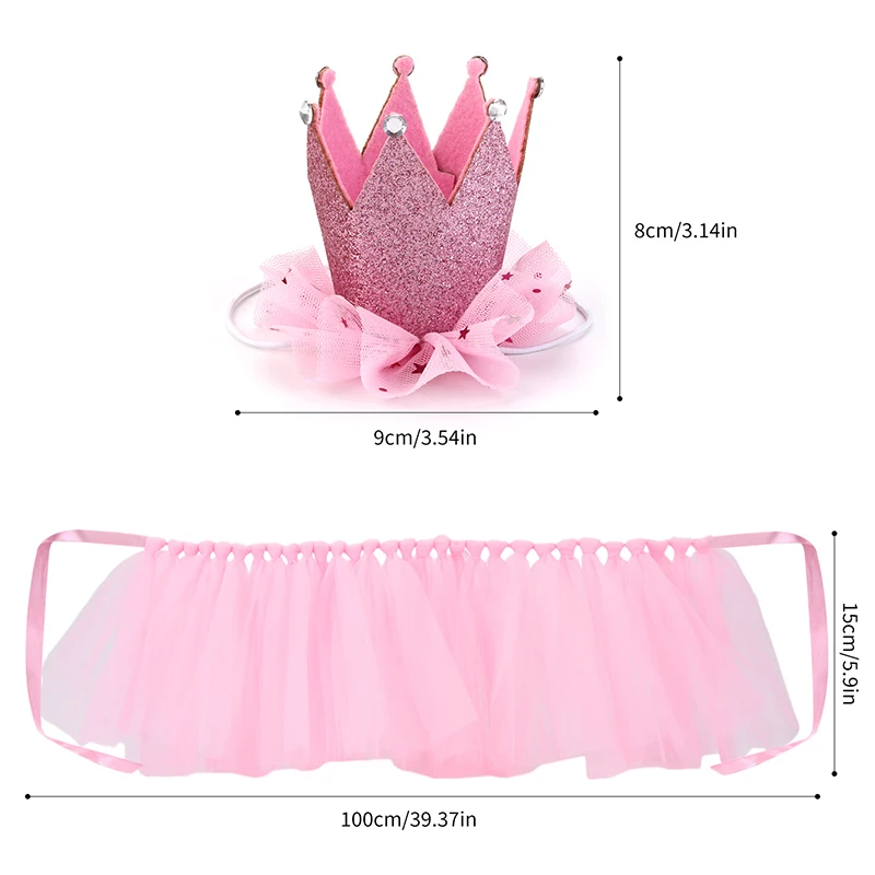 Dog Party Supplies Pet Tutu Skirt Bandana and Crown Pet Birthday Costume Skirt with Crown Headband