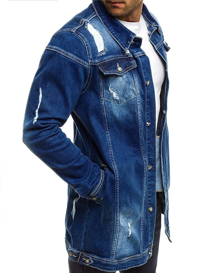 Idopy Jaket Denim Fashion Pria Jaket Jeans Model Jalanan Panjang Vintage  Robek dan Mantel Pria - AliExpress Pakaian Pria