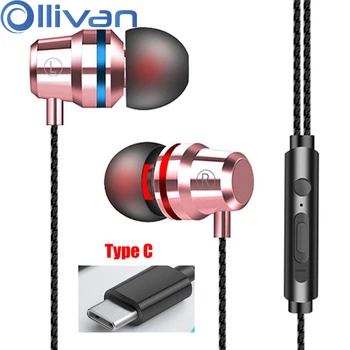 

OLLIVAN Type C Rose Pink Metal Earphone 1.2M Wired Earphones With Microphone Button control For Mobile Phone Men Women