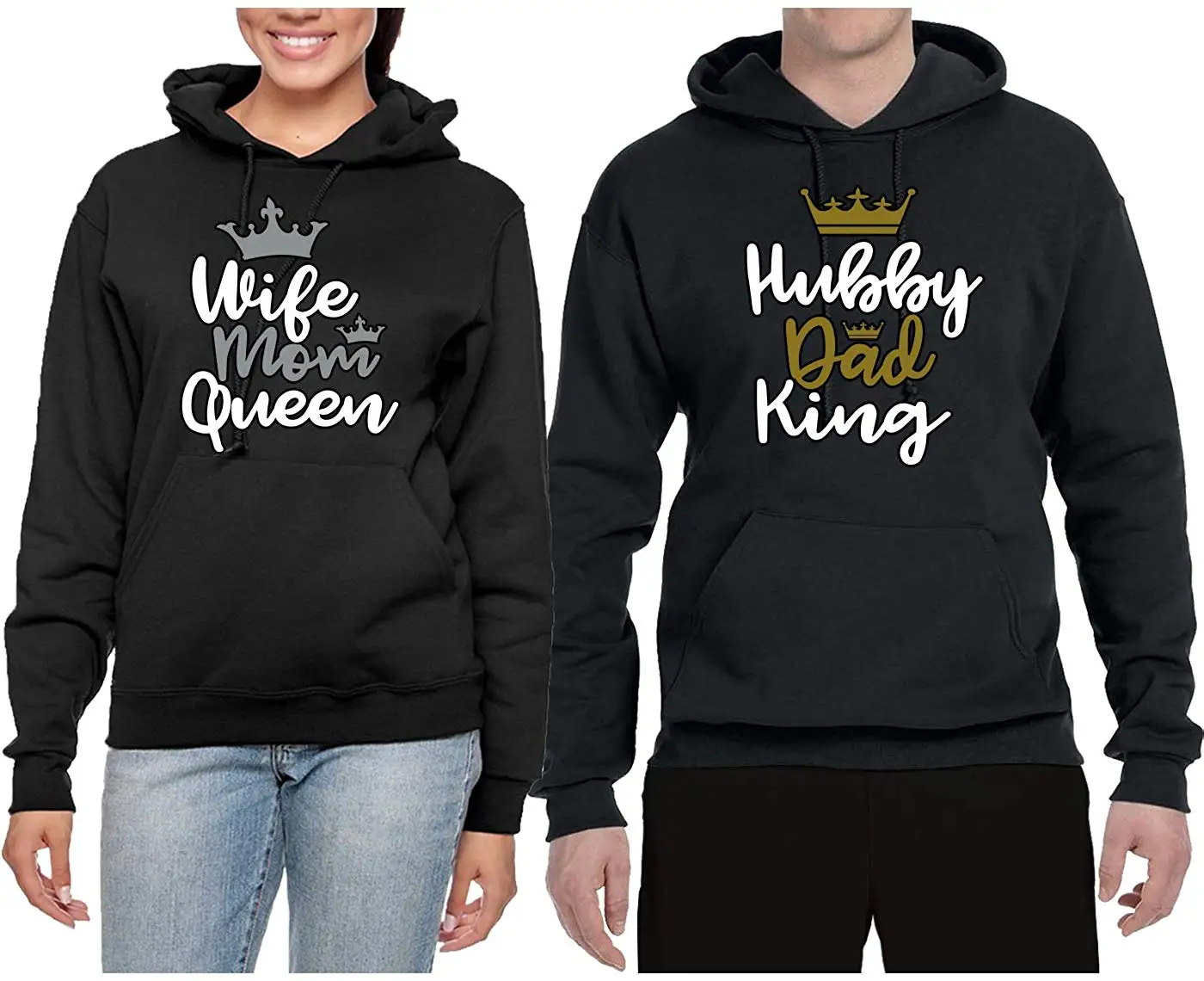 Hubby Dad King Wife Mom Queen Cute Matching Couples Sweater Set His Hers BFF Hoodie Sweatshirt |