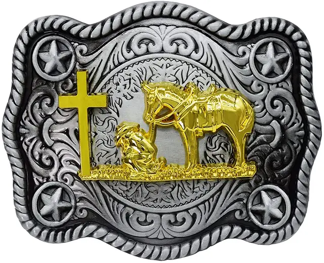 StepOriginals Praying Cowboy Belt Buckle, Horse Buckle, Cowboy Prayer, Womens, Mens, Kids Western Concho, Custom Christian Cross Gift