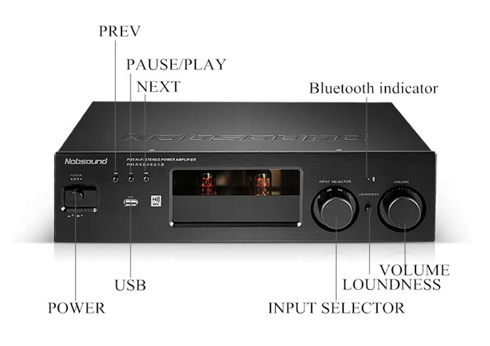 Nobsound PM5 Hi-Fi стерео усилитель мощности NFC усилитель беспроводной bluetooth-связи Поддержка USB CD DVD 80 Вт+ 80 Вт Мощность черный