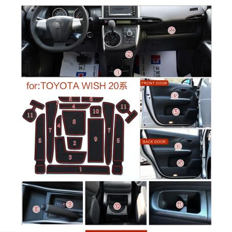 

Door Groove Mat For TOYOTA Wish 20 A series Accessories Anti-Slip Mat Gate Slot Coaster Car Interiors Gel Pad Rubber Mat