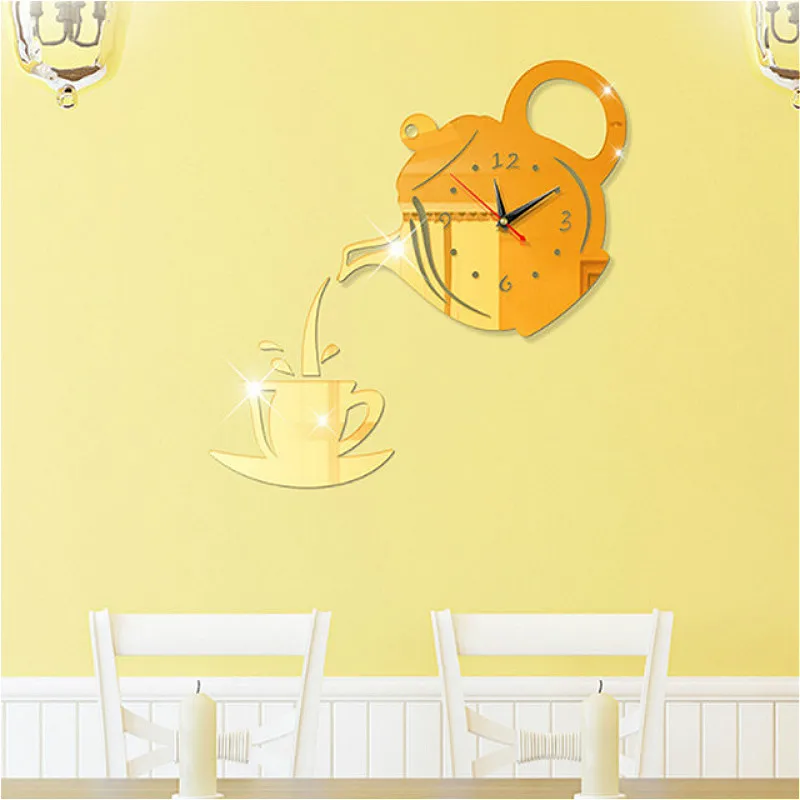 

NEW Creative DIY Acrylic Coffee Cup Teapot 3D Wall Clock Decorative Kitchen Wall Clocks Living Room Dining Room Home Decor Clock