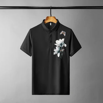 

Luxury Summer Mens Butterfly Embroidery And Printed Short Sleeve Male T-shirts Fashion Slim Fit Casual Man Tee