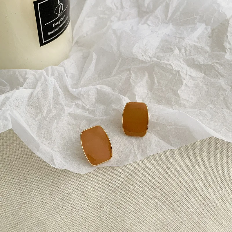 Clip on Earrings Ear Clips for Elegant Women 6 Color Square Enamel Korean Non Pierced Jewelry