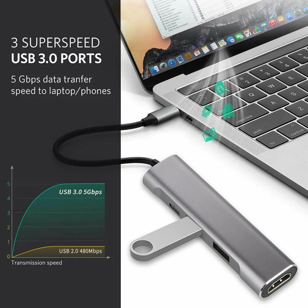 Недавно 4 в 1 usb type-C концентратор к 4K HDMI USB 3,0 зарядка PD адаптер для Macbook Pro ноутбук ПК DC128