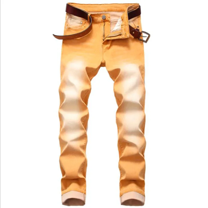 New Fashion Mens Cotton Jeans Autumn Slim Fit Yellow Jeans Men Trousers Casual Male Hip hop Denim Pants Vaqueros Hombre