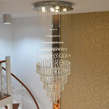 

New LED Gold Crystal Long Staircase Lighting For Villa Loft /Hotel Lobby Nordic Art Design Rod Modern Large Chandelier Lights
