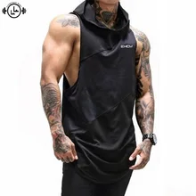 Мужская спортивная майка для тренировок, топ для фитнеса, с капюшоном, сетчатый Быстросохнущий жилет для бега, черный, белый цвет, мужская спортивная майка, Свободный Топ для тренировок