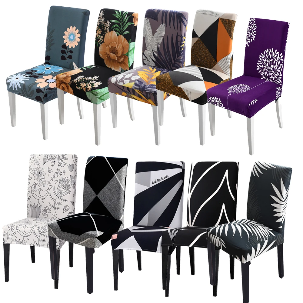 

1/2/4/6pcs Printed Elastic Stretch Chair Cover Spandex Dinning Room Kitchen Chair Slipcovers Protector For Wedding Party Banquet