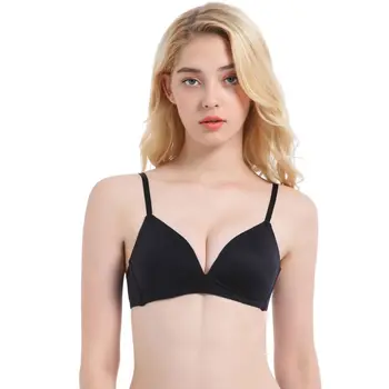 

Comfortable Smooth Gathered Woman Bra Simple 3/4 Cup Bra Solid Color Deep V-neck Rimless Underwear Steel Ring Bra For Ladies new