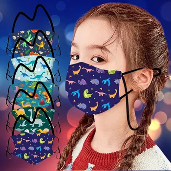

5PCS Children's Face Mask Kid's Dinosaurs Prints Mask for face Washable Dustproof Strap Lanyard Mouth Cover Mascarillas
