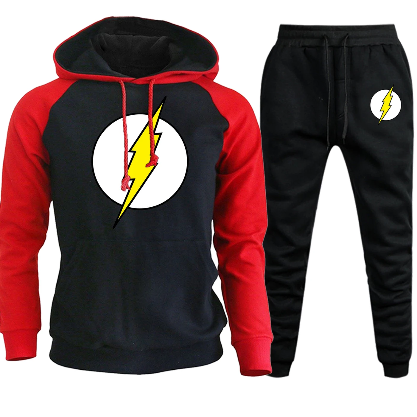 The Flash Man, уличная одежда, реглан, мужские толстовки, Осень-зима, флисовый пуловер в стиле хип-хоп, мужской костюм с капюшоном+ штаны, комплект из 2 предметов