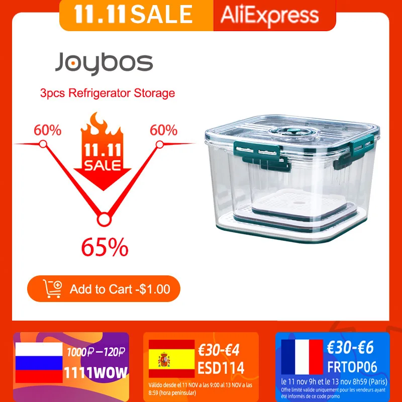 Joybos 3pcs Refrigerator Storage Containers Timing Control for Cereals Vegetables Kitchen Food Organzier Set PET Material | Дом и сад