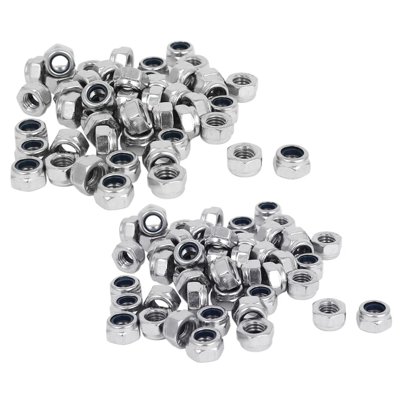 

100 Pcs 304 Stainless Steel Nylock Nylon Insert Hex Lock Nuts, 50Pcs M5 X 0.8Mm & 50Pcs M6 X 1Mm