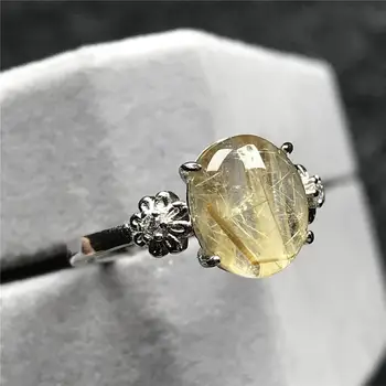 

Real Natural Gold Rutilated Quartz Ring For Woman Lady Man Crystal 10x8mm Beads Silver Stone Adjustable Size Ring Jewelry AAAAA