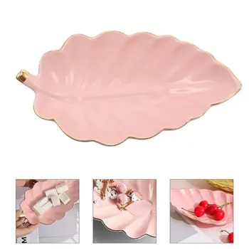 

Jewelry Dish Durable Nordic Style Leaf Shape Ceramic Tray for Gift Home Decor