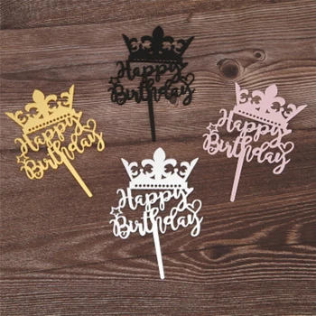 

INS Happy Birthday Gold Silver Black Acrylic Hand writing ‘'Happy Birthday'' Cake Topper Cupcake Topper For Cake Decorations
