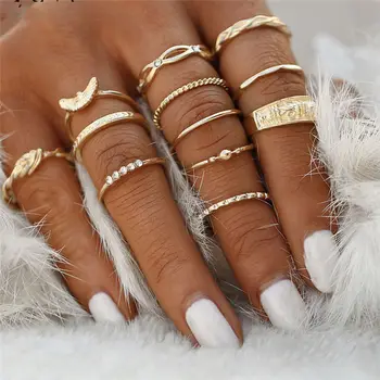

SexeMara 12 pc/set Charm Gold Color Midi Finger Ring Set for Women Vintage Boho Knuckle Party Rings Punk Jewelry Gift for Girl