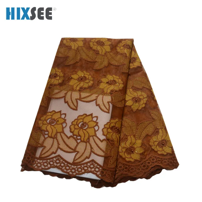 Нигерийская кружевная ткань высокое качество кружева в сетку кружева африканские блесток французская кружевная ткань свадебное платье 5 ярдов для продажи - Цвет: Brown