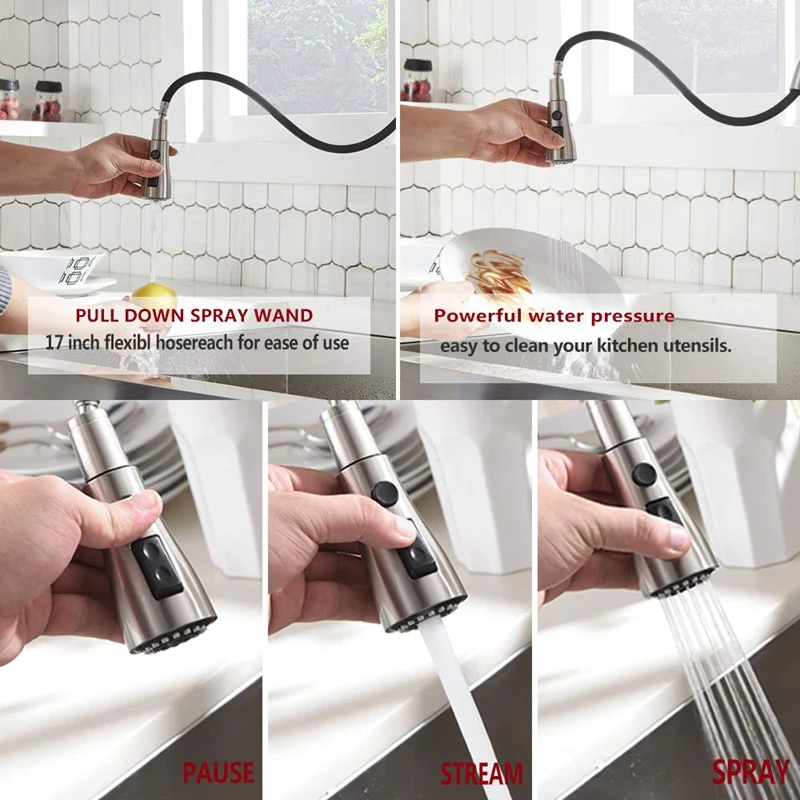  Single Handle High Arc Pull Out Brushed Nickel Kitchen Faucet Stainless Steel Sink Faucets with Pul - 4000347308809