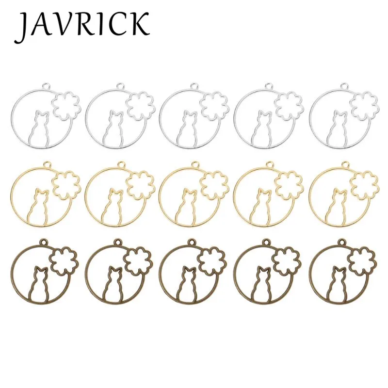 

5Pcs Sitting Cat Round Frame Pendant Open Bezel Setting UV Resin Jewelry Making