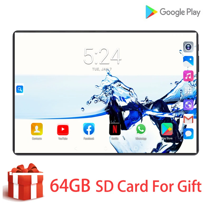 

2020 New Global Version Android 9.0 Tablet 10 Inch 4G Phone Call Wifi GPS 6GB + 128GB Media Tablets PC 5 Point Touch Gift Pack