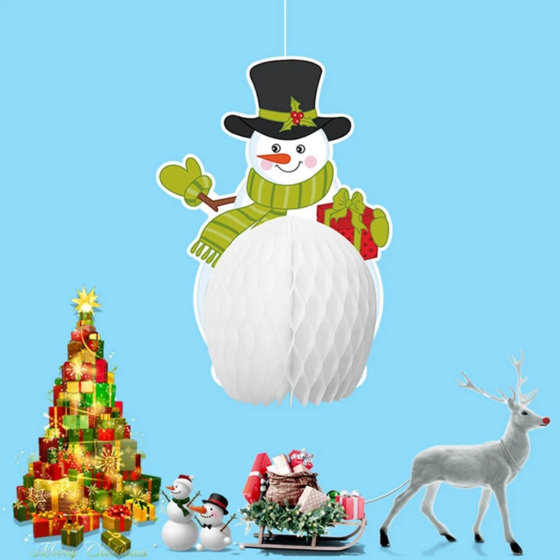 Рождественские украшения для дома, Санта-Клаус, снеговик, соты, шар, бумажное ожерелье в виде цветов, Рождественская елка, вечерние, с новогодним декором