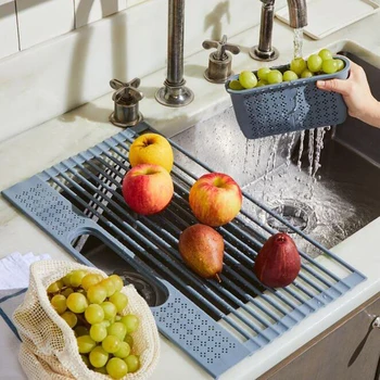 

Multi-function Foldable Drying Rack Kitchen Storage Holder Space Saving Creativity Multifunctional Divider Protector Dish Mat