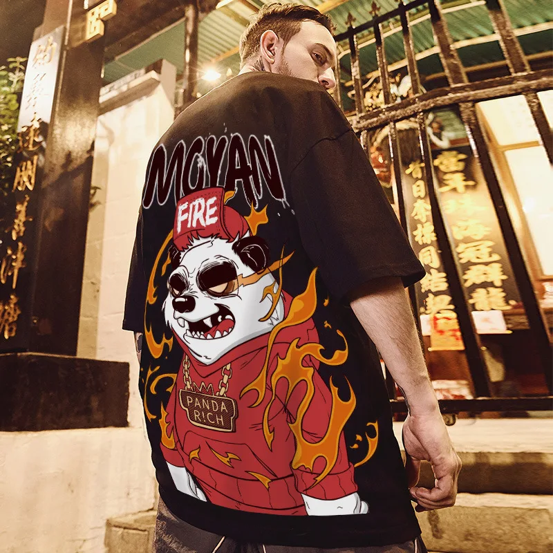 2021 New Fashion Hip-hop Japanese Anime Big Size Men's T shirt Summer Trend Casual Loose Cartoon Panda Smiley Street Boy Tops | Мужская