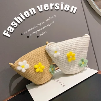 

Flower Shoulder Women Straw Bag Classic Texture Creative Design Chic Daily Travel Woven Bucket Crossbody Handbags