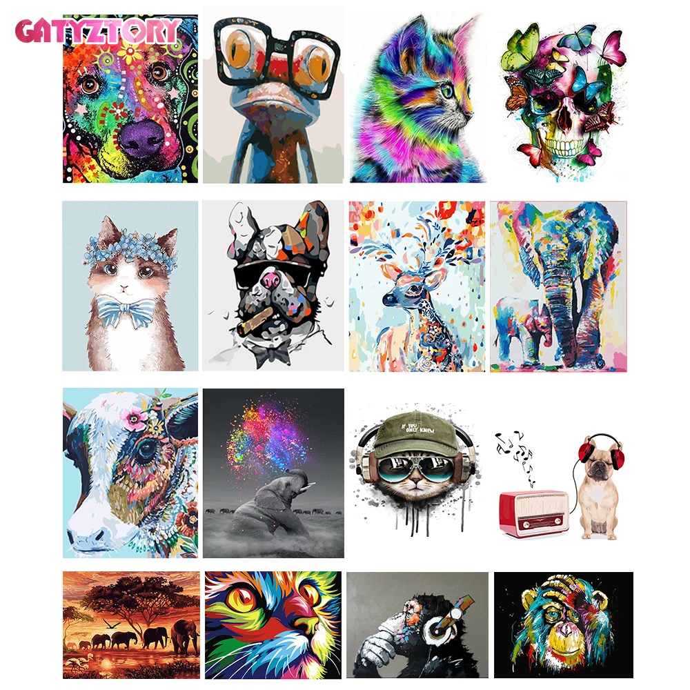 GATYZTORY-Cuadro Digital al óleo por números de 60x75cm, Kits de animales, pintura acrílica abstracta por números para adultos, adornos para el hogar