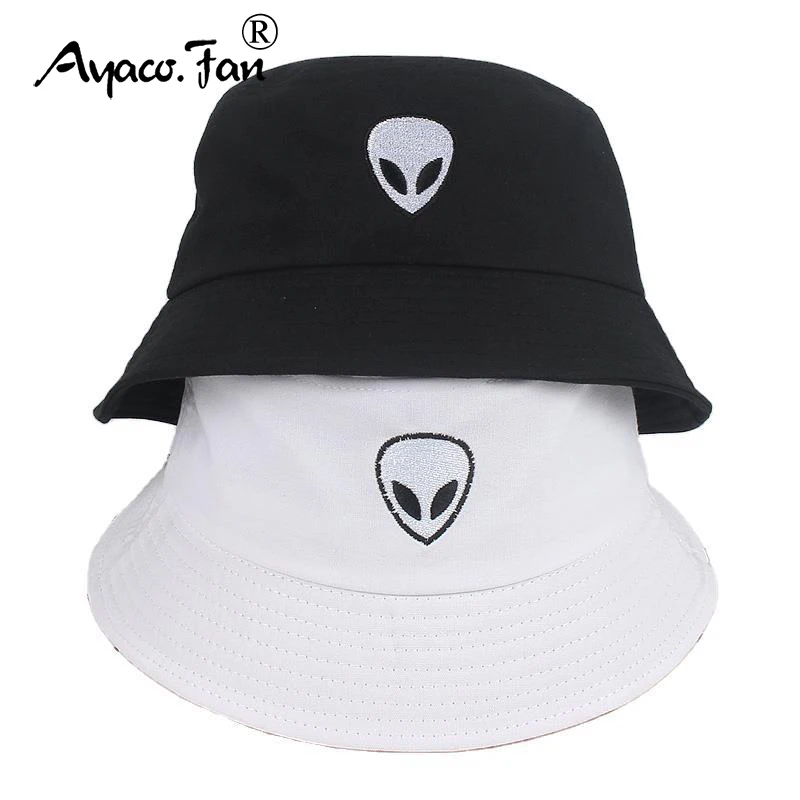 Sun Hats Sun Hat Bucket Hats Sunscreen Hats Black White Solid Alien Bucket Hat Unisex Caps Hip Hop Men Women Summer Panama Cap Beach Sun Fishing Hats Cotton