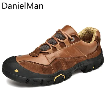 

DanielMan Genuine Leather Comfortable Casual Male Shoes Autumn Winter Sneakers Men Shoes Outdoor Walking Hiking Footwear Loafers