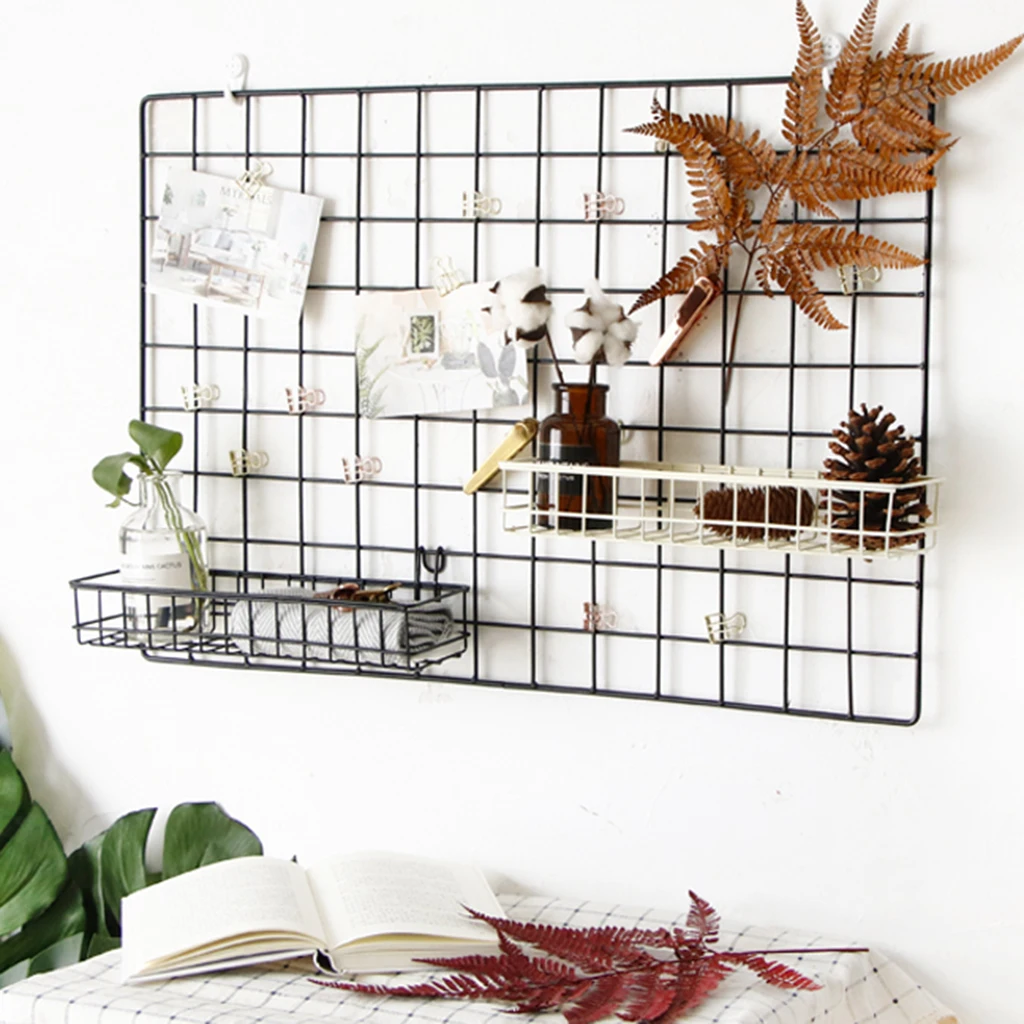 Mesh Wall Metal Wire Basket, Grid Panel Hanging Tray, Wall Mount Organizer, Wire Storage Shelf Rack