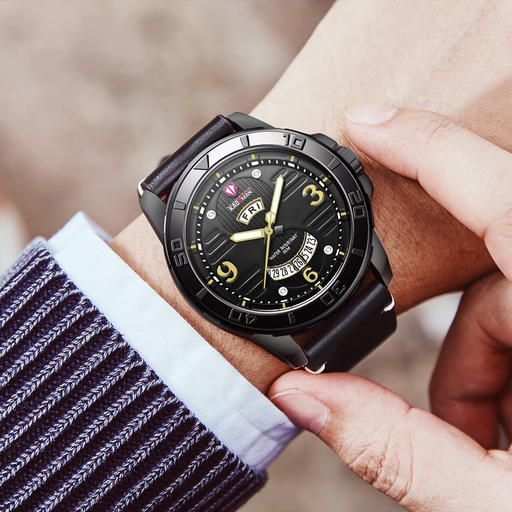 

Luxury Top Brand Men's Quartz Watch Elegant Business Style Wristwatches Leather Strap Waterproof Date Week Display