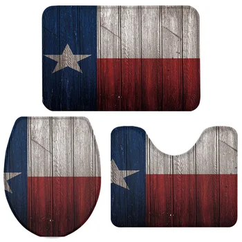 

3 Pieces Bathroom Set Texas Flag Vintage Wood Bath Set Toilet Cover Mat Pedestal Rug Non-Slip Bathroom Rug Set