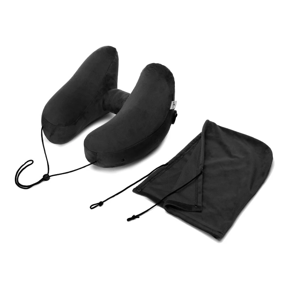 Складная легкая подушка для шеи с ворсом офисная Автомобильная подушка для сна с самолетом h-образная надувная подушка для путешествий с воздушной подушкой - Цвет: A-black