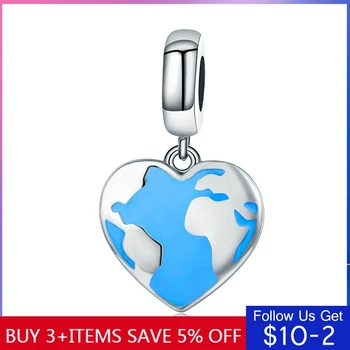 

CodeMonkey Genuine 925 Sterling Silver Travel Dream Map in Heart Dangle Charms fit Bracelets & Necklaces Jewelry Accessories 351