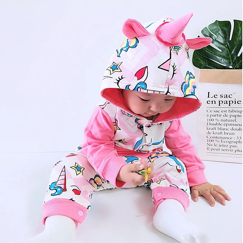 Baby Rompers Newborn Bebes Jumpsuits Outfits Fashion Hooded Long Sleeve Infant Boys Girls Overalls Pajamas 0-2Y Children Clothes