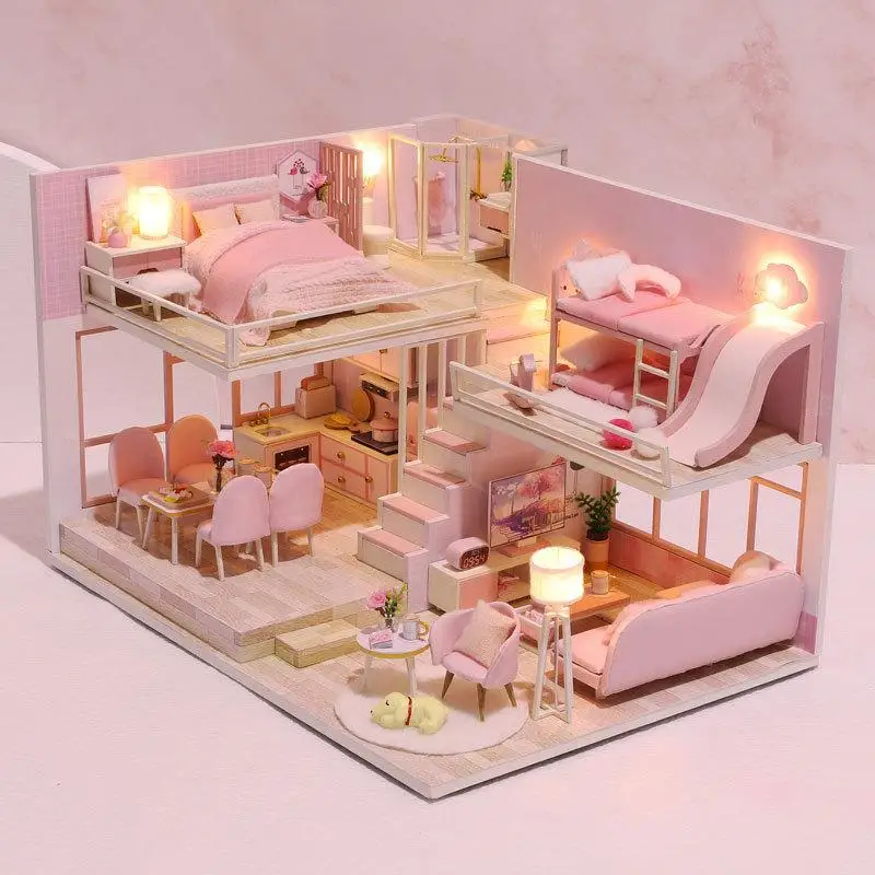 Furniture Diy Doll House Wooden Miniature Doll Houses Furniture Kit Puzzle Handmade Dollhouse Craft Toys For Children Girl Gifts 2