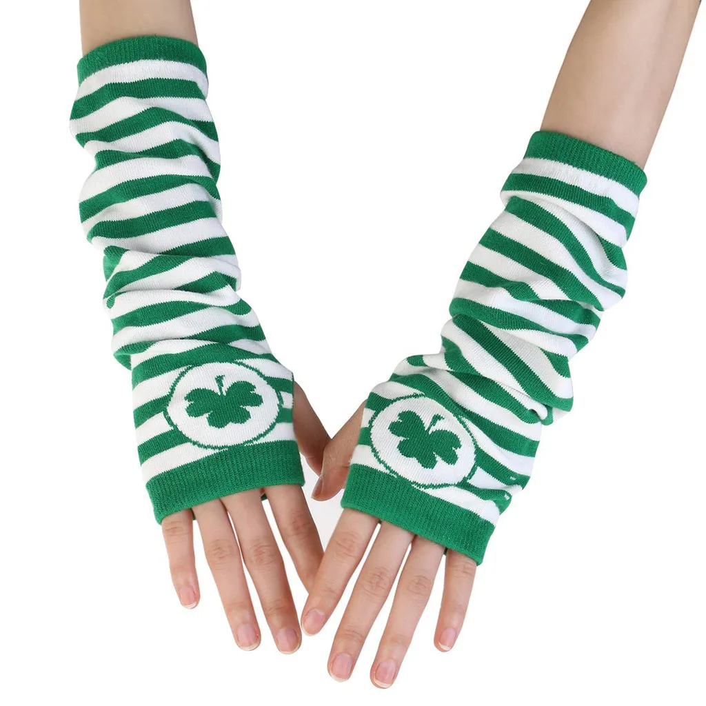 

New Trend Irish St Patrick Festive Shamrock Green White Stripe Party Gloves 2019 High Quality Support Wholesale Dropshipping